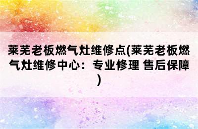 莱芜老板燃气灶维修点(莱芜老板燃气灶维修中心：专业修理 售后保障)